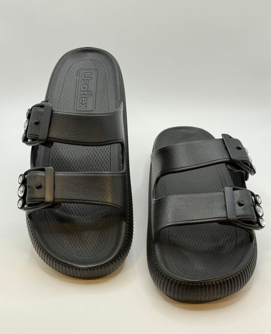 Slide Platform Poofy Black Eva Glitter Buckle Usaflex