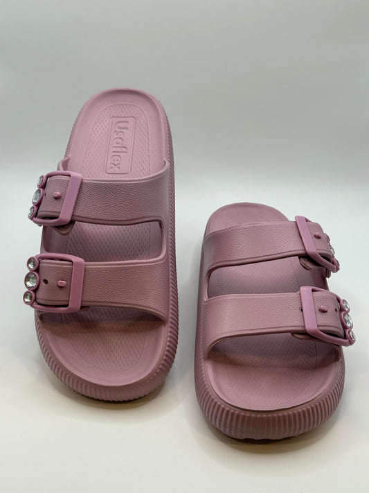Slide Platform Poofy Pink Eva Glitter Buckle Usaflex